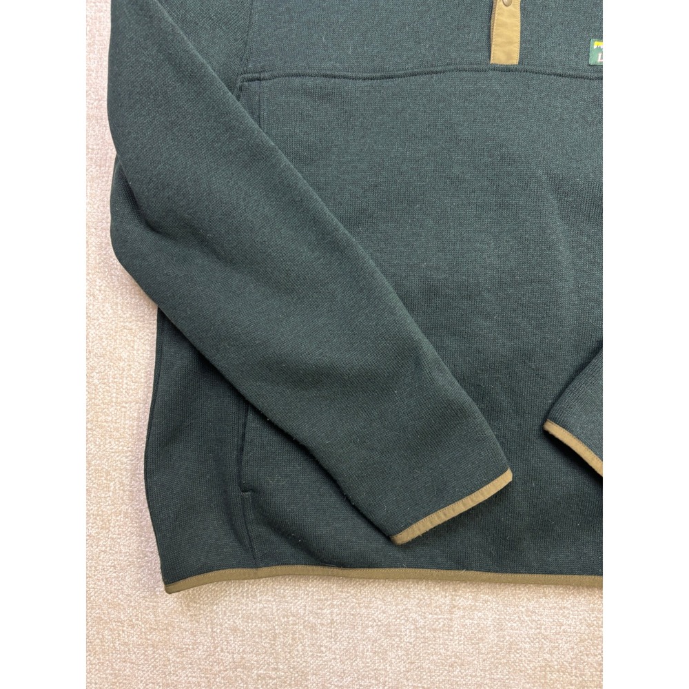 LL Bean Men Sweater Fleece Pullover Large Green Snap Neck 298050 Midweight L REG - Picture 3 of 8